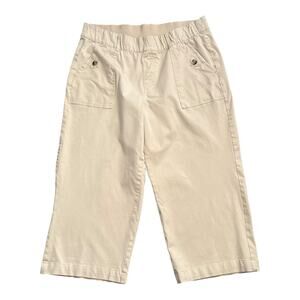 ANY BODY Womens Size Large Beige Pull On Cotton Blend Stretch Crop Capri Pants